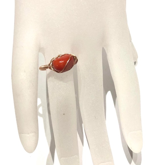 Natural Red Mediterranean Coral Cabochon Ring - Picture 2 of 5